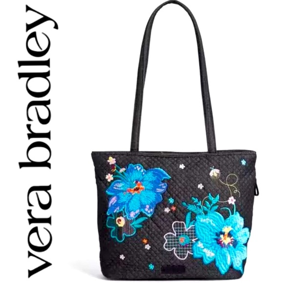 Vera Bradley Handbags - Vera Bradley 'Denim Navy Midnight Garden' Turquoise Floral Embroidered & Quilted